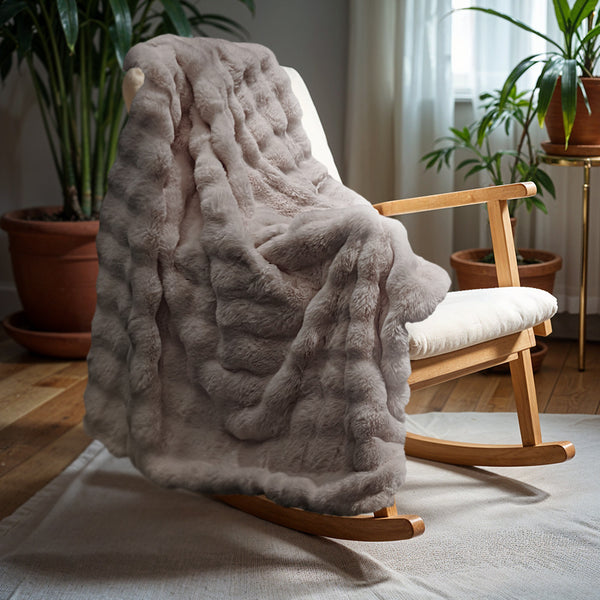 Primaviera Deluxe Pom Faux Fur Throw | Taupe/Rose