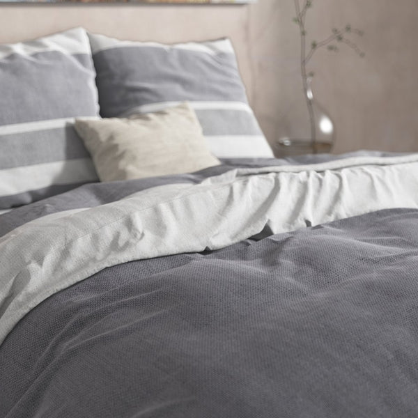 100% Brushed Cotton Duvet Cover Set Skylar | Anthracite | King Long - 240cm (W) x 220cm (L) - The Bedding & Blankets Store