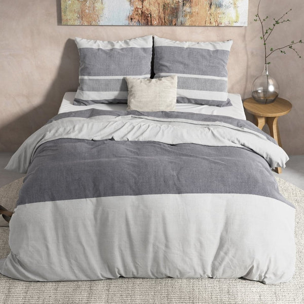 100% Brushed Cotton Duvet Cover Set Skylar | Anthracite | King Long - 240cm (W) x 220cm (L) - The Bedding & Blankets Store