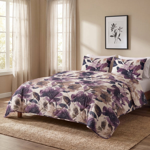 100% Cotton Coverless Duvet Lena | Purple | Single - 140cm (W) x 220cm (L) - The Bedding & Blankets Store