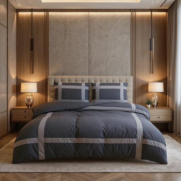 100% Cotton Duvet Cover Set Alberto | Anthracite | Single - 140cm (W) x 220cm (L) - The Bedding & Blankets Store