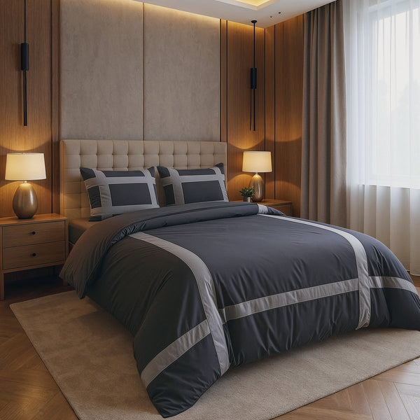 100% Cotton Duvet Cover Set Alberto | Anthracite | Single - 140cm (W) x 220cm (L) - The Bedding & Blankets Store