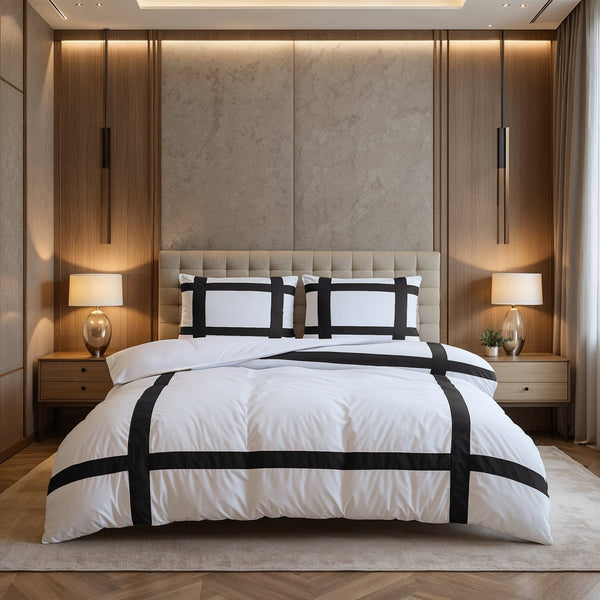 100% Cotton Duvet Cover Set Alberto | Black | Single - 140cm (W) x 220cm (L) - The Bedding & Blankets Store