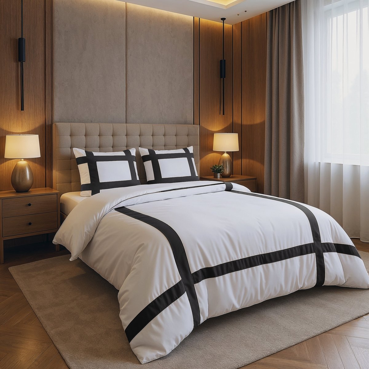 100% Cotton Duvet Cover Set Alberto | Black | Single - 140cm (W) x 220cm (L) - The Bedding & Blankets Store