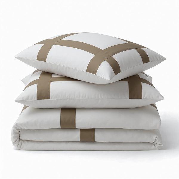 100% Cotton Duvet Cover Set Alberto | Taupe | Single - 140cm (W) x 220cm (L) - The Bedding & Blankets Store