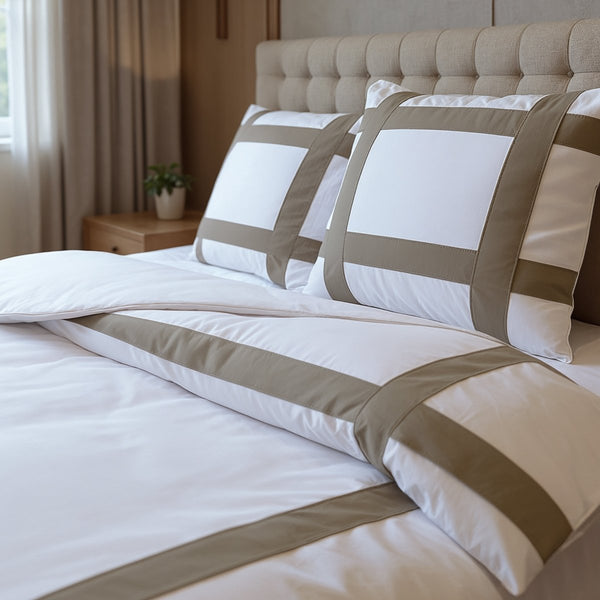 100% Cotton Duvet Cover Set Alberto | Taupe | Single - 140cm (W) x 220cm (L) - The Bedding & Blankets Store