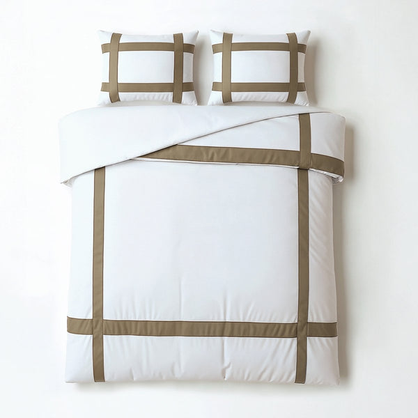 100% Cotton Duvet Cover Set Alberto | Taupe | Single - 140cm (W) x 220cm (L) - The Bedding & Blankets Store