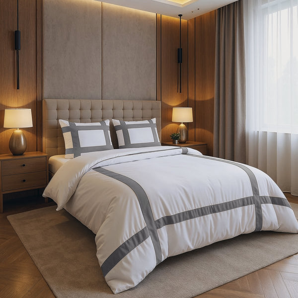 100% Cotton Duvet Cover Set Alberto | White | Single - 140cm (W) x 220cm (L) - The Bedding & Blankets Store