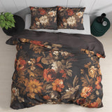 100% Cotton Duvet Cover Set Art Flowers | Brown | Double - 200cm (W) x 200/220cm (L) - The Bedding & Blankets Store