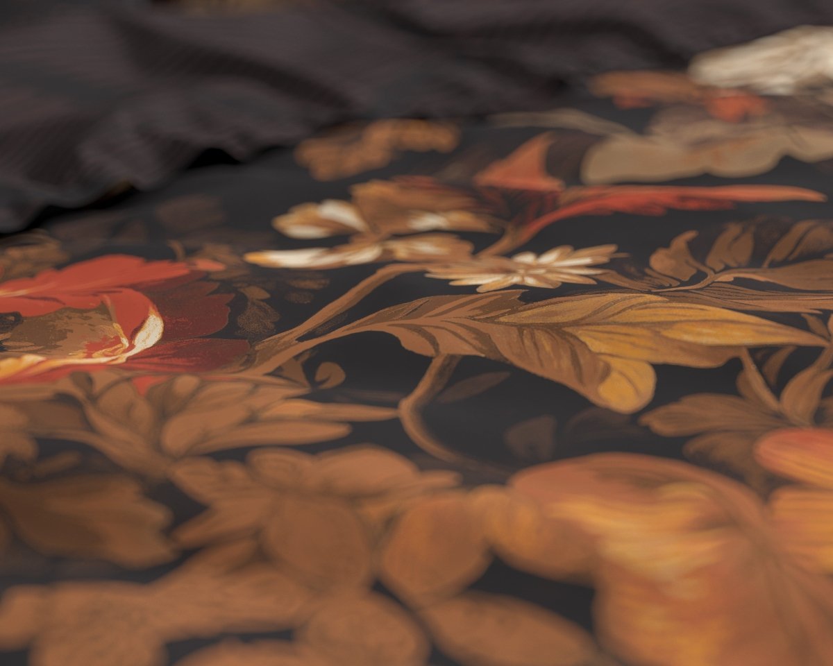 100% Cotton Duvet Cover Set Art Flowers | Brown | Double - 200cm (W) x 200/220cm (L) - The Bedding & Blankets Store