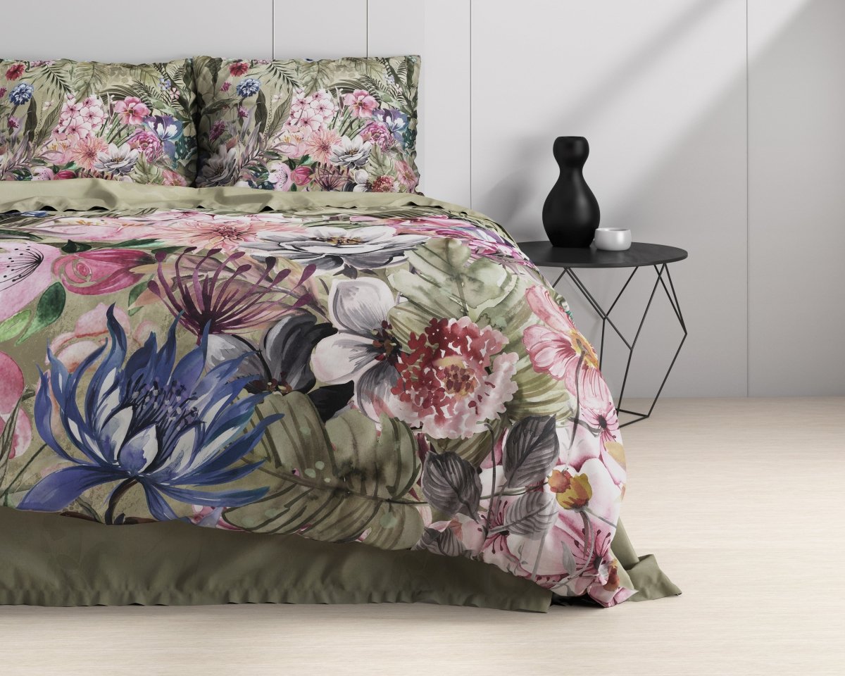 100% Cotton Duvet Cover Set Aurelie | Green | Single - 140cm (W) x 220cm (L) - The Bedding & Blankets Store