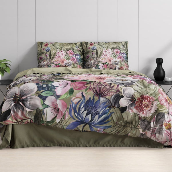 100% Cotton Duvet Cover Set Aurelie | Green | Single - 140cm (W) x 220cm (L) - The Bedding & Blankets Store