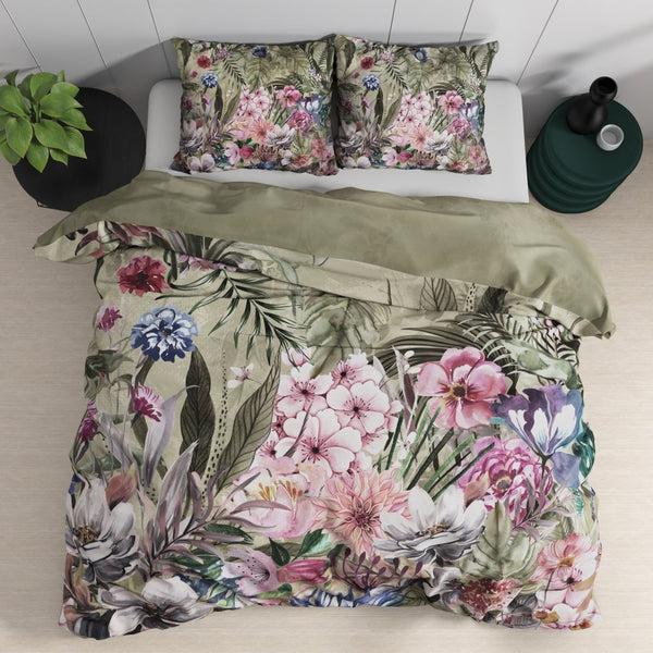 100% Cotton Duvet Cover Set Aurelie | Green | Single - 140cm (W) x 220cm (L) - The Bedding & Blankets Store