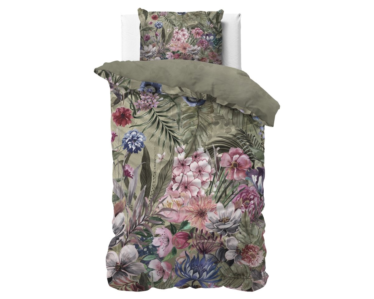 100% Cotton Duvet Cover Set Aurelie | Green | Single - 140cm (W) x 220cm (L) - The Bedding & Blankets Store