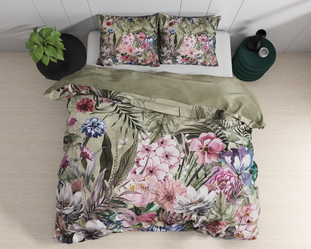 100% Cotton Duvet Cover Set Aurelie | Green | Single - 140cm (W) x 220cm (L) - The Bedding & Blankets Store