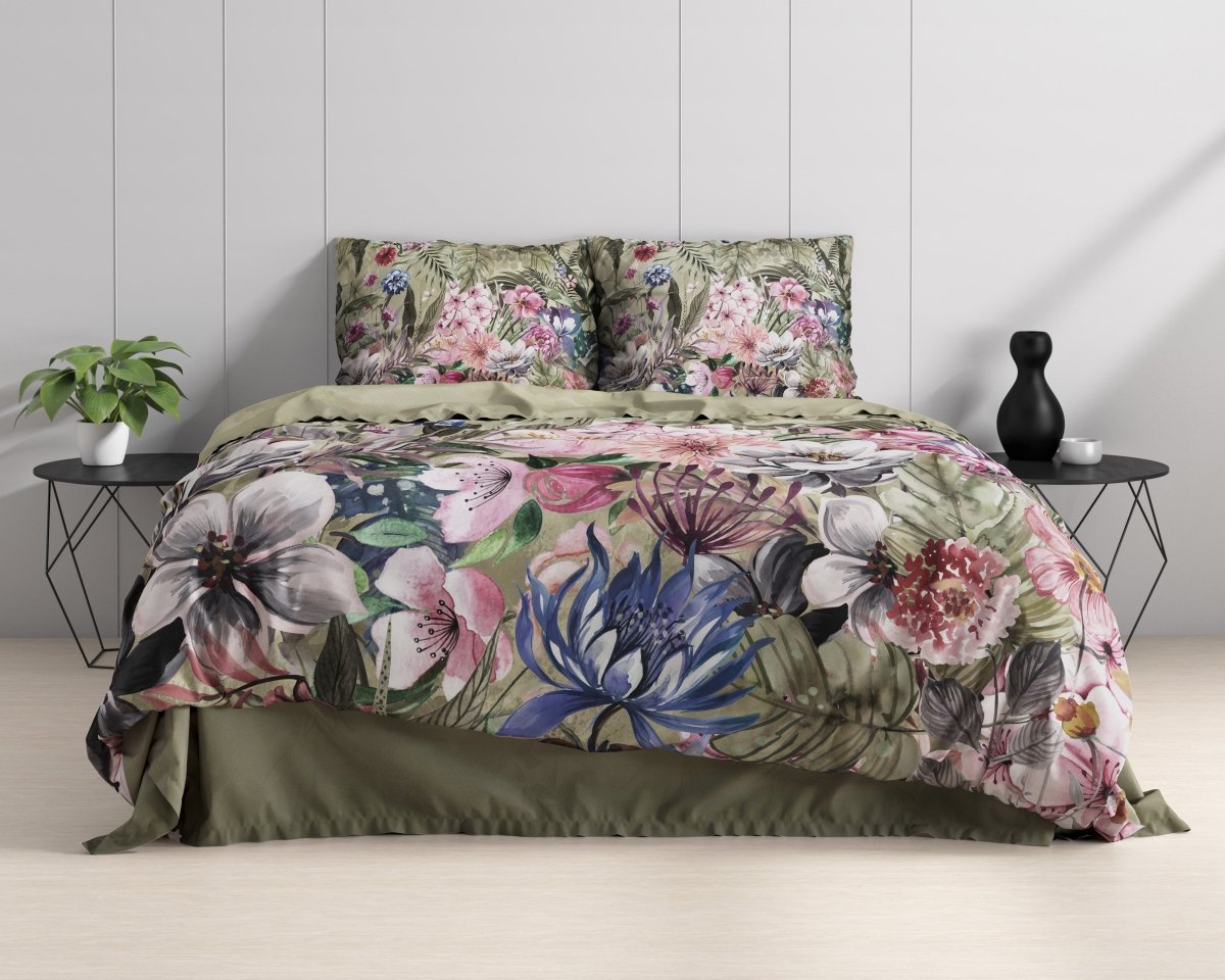 100% Cotton Duvet Cover Set Aurelie | Green | Single - 140cm (W) x 220cm (L) - The Bedding & Blankets Store