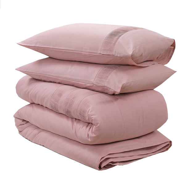 100% Cotton Duvet Cover Set Bali | Pink | Single - 140cm (W) x 220cm (L) - The Bedding & Blankets Store