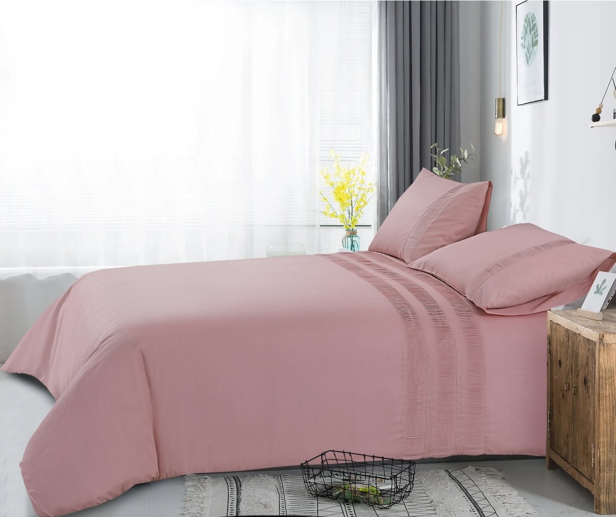 100% Cotton Duvet Cover Set Bali | Pink | Single - 140cm (W) x 220cm (L) - The Bedding & Blankets Store