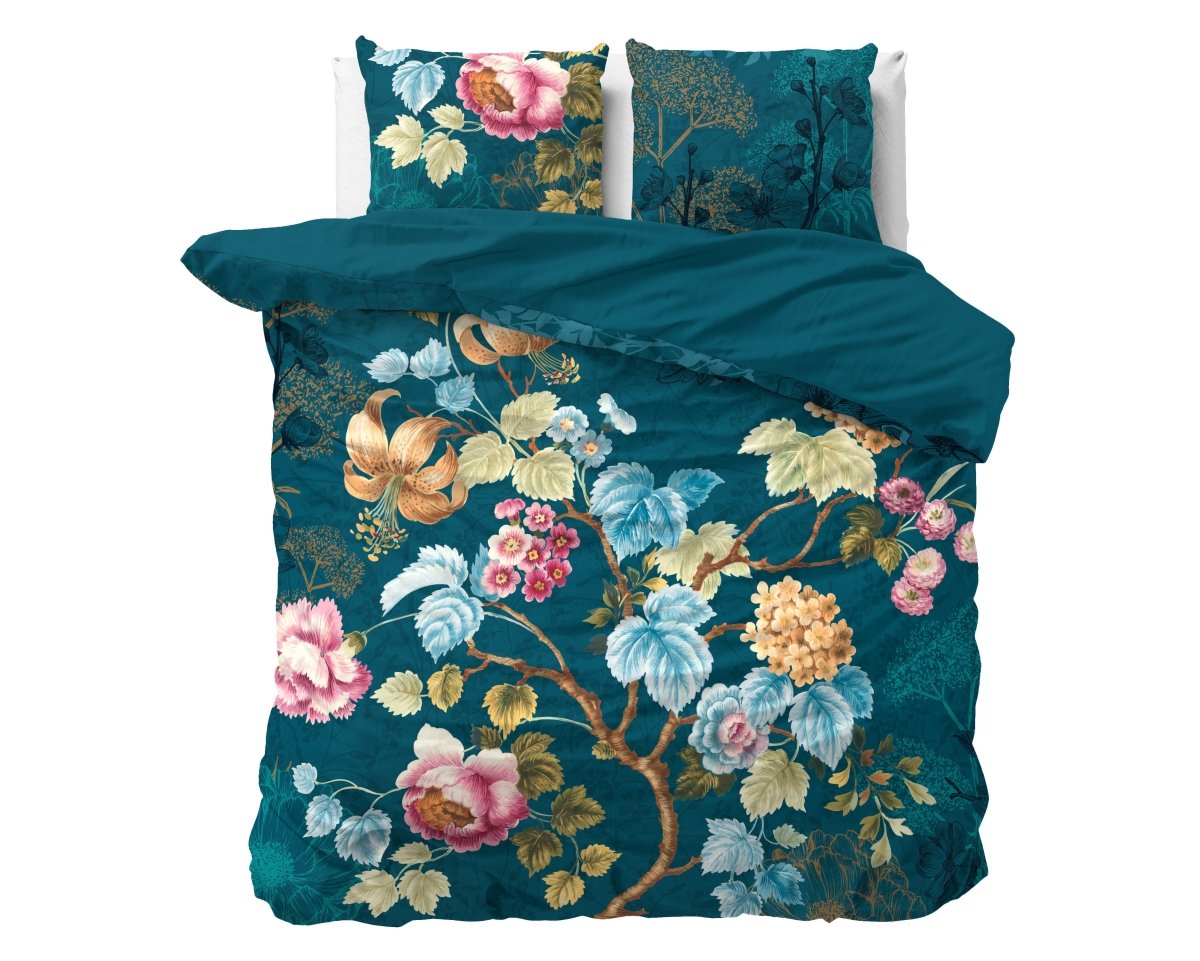 100% Cotton Duvet Cover Set Chanda | Blue | King Long - 240cm (W) x 220cm (L) - The Bedding & Blankets Store