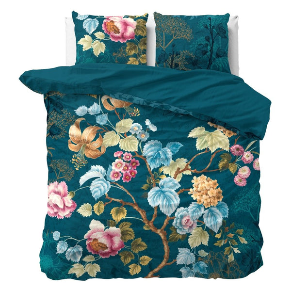 100% Cotton Duvet Cover Set Chanda | Blue | King Long - 240cm (W) x 220cm (L) - The Bedding & Blankets Store