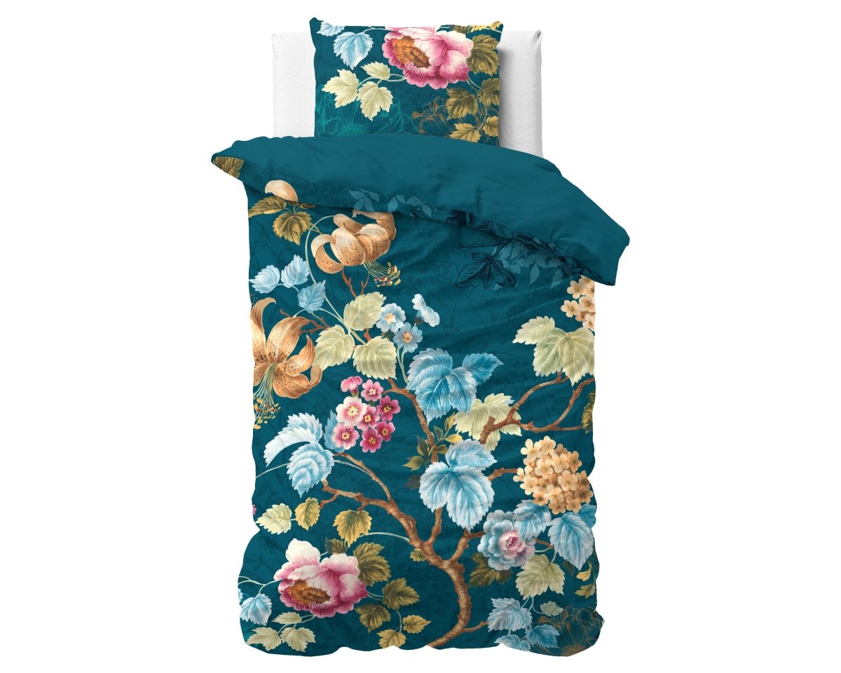 100% Cotton Duvet Cover Set Chanda | Blue | King Long - 240cm (W) x 220cm (L) - The Bedding & Blankets Store