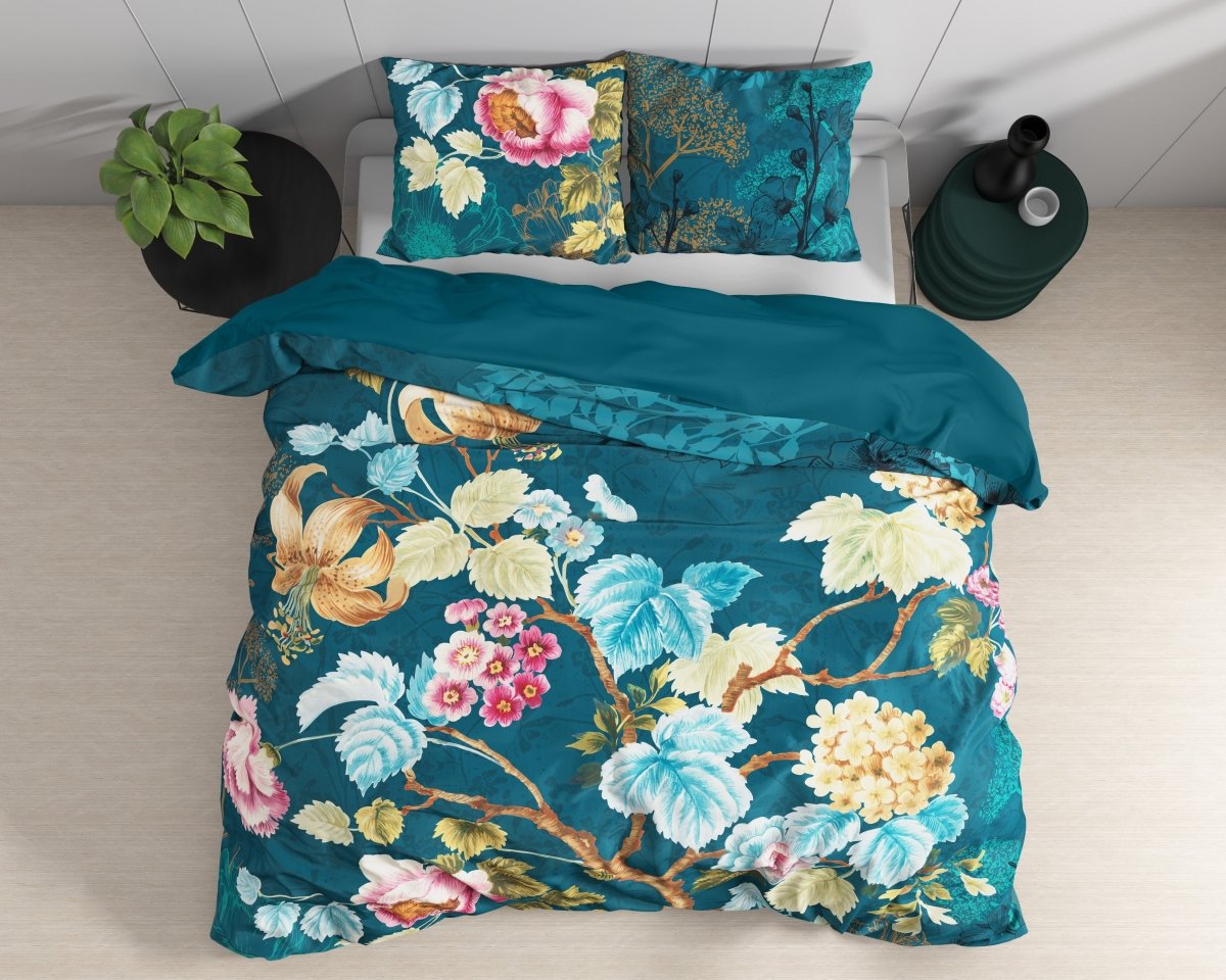 100% Cotton Duvet Cover Set Chanda | Blue | King Long - 240cm (W) x 220cm (L) - The Bedding & Blankets Store