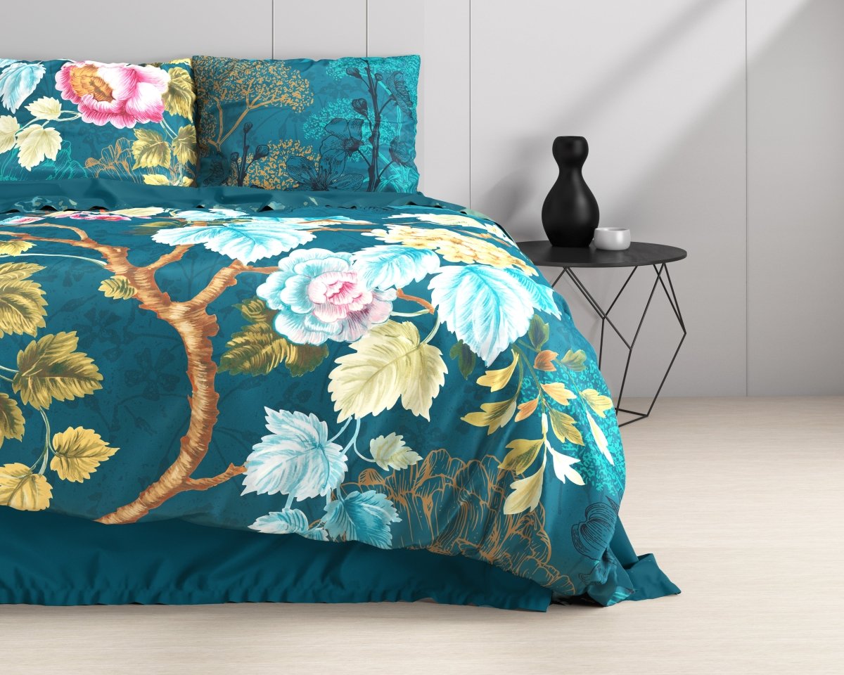 100% Cotton Duvet Cover Set Chanda | Blue | King Long - 240cm (W) x 220cm (L) - The Bedding & Blankets Store