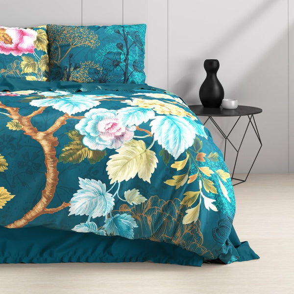 100% Cotton Duvet Cover Set Chanda | Blue | King Long - 240cm (W) x 220cm (L) - The Bedding & Blankets Store