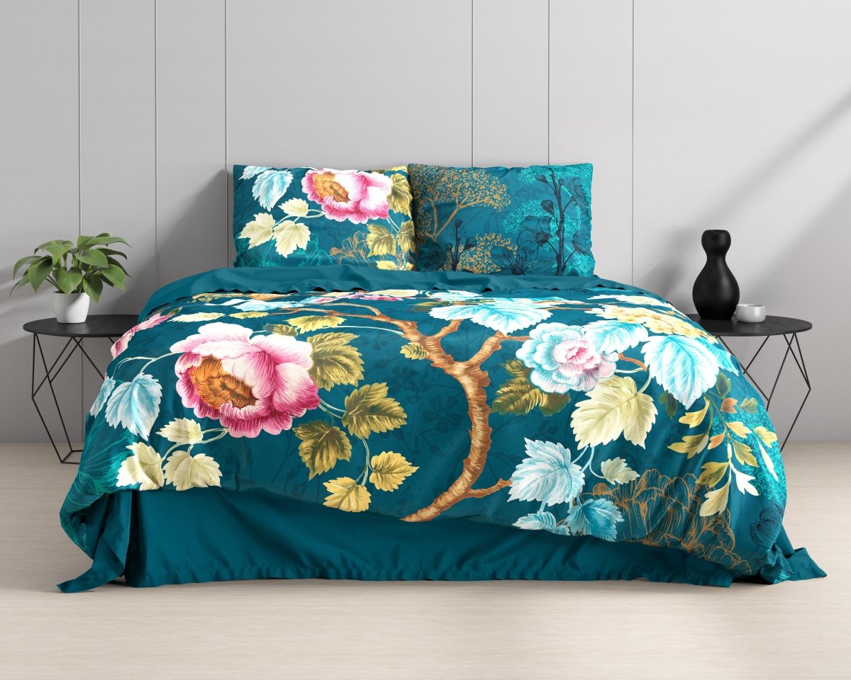 100% Cotton Duvet Cover Set Chanda | Blue | King Long - 240cm (W) x 220cm (L) - The Bedding & Blankets Store