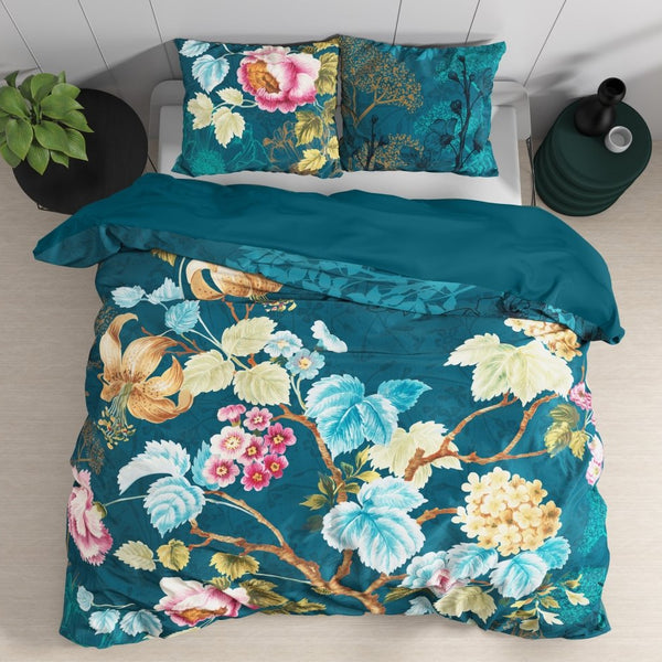 100% Cotton Duvet Cover Set Chanda | Blue | King Long - 240cm (W) x 220cm (L) - The Bedding & Blankets Store