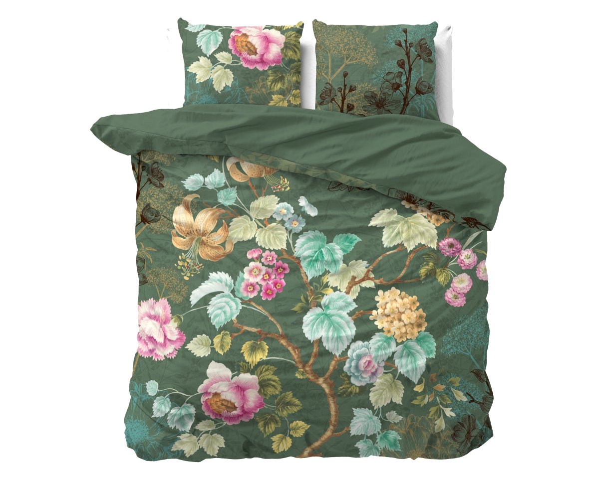 100% Cotton Duvet Cover Set Chanda | Olive Green | King Long - 240cm (W) x 220cm (L) - The Bedding & Blankets Store