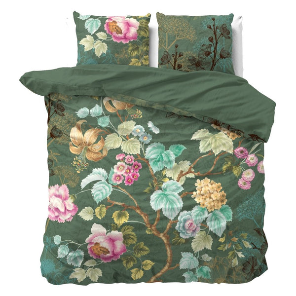 100% Cotton Duvet Cover Set Chanda | Olive Green | King Long - 240cm (W) x 220cm (L) - The Bedding & Blankets Store