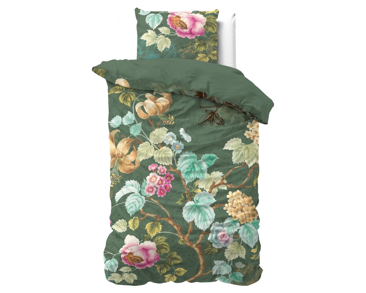 100% Cotton Duvet Cover Set Chanda | Olive Green | King Long - 240cm (W) x 220cm (L) - The Bedding & Blankets Store