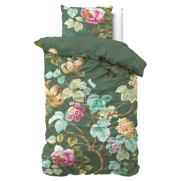 100% Cotton Duvet Cover Set Chanda | Olive Green | King Long - 240cm (W) x 220cm (L) - The Bedding & Blankets Store