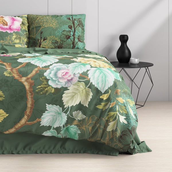 100% Cotton Duvet Cover Set Chanda | Olive Green | King Long - 240cm (W) x 220cm (L) - The Bedding & Blankets Store