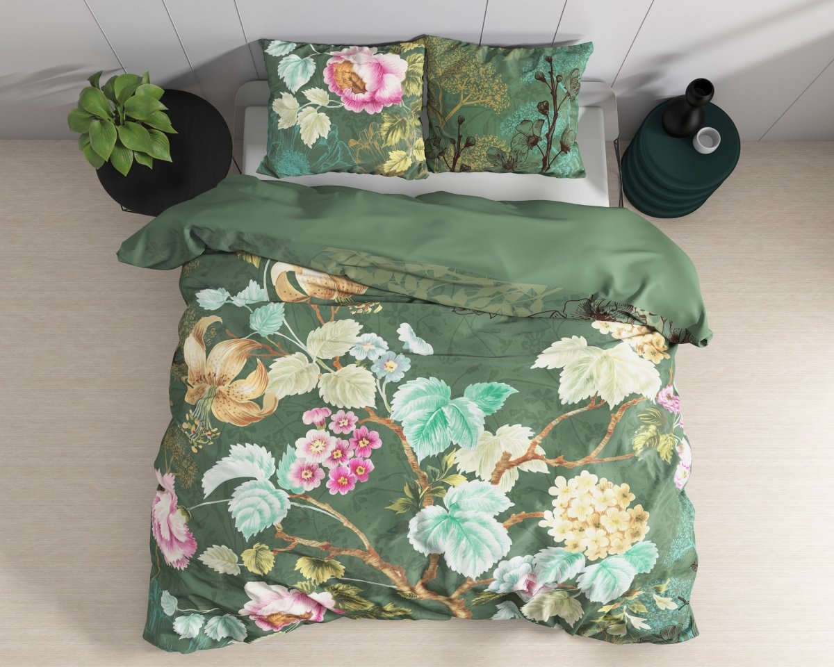 100% Cotton Duvet Cover Set Chanda | Olive Green | King Long - 240cm (W) x 220cm (L) - The Bedding & Blankets Store