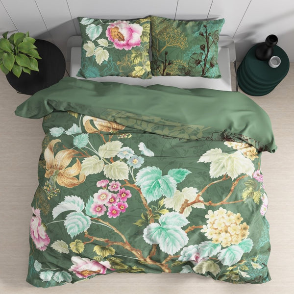 100% Cotton Duvet Cover Set Chanda | Olive Green | King Long - 240cm (W) x 220cm (L) - The Bedding & Blankets Store