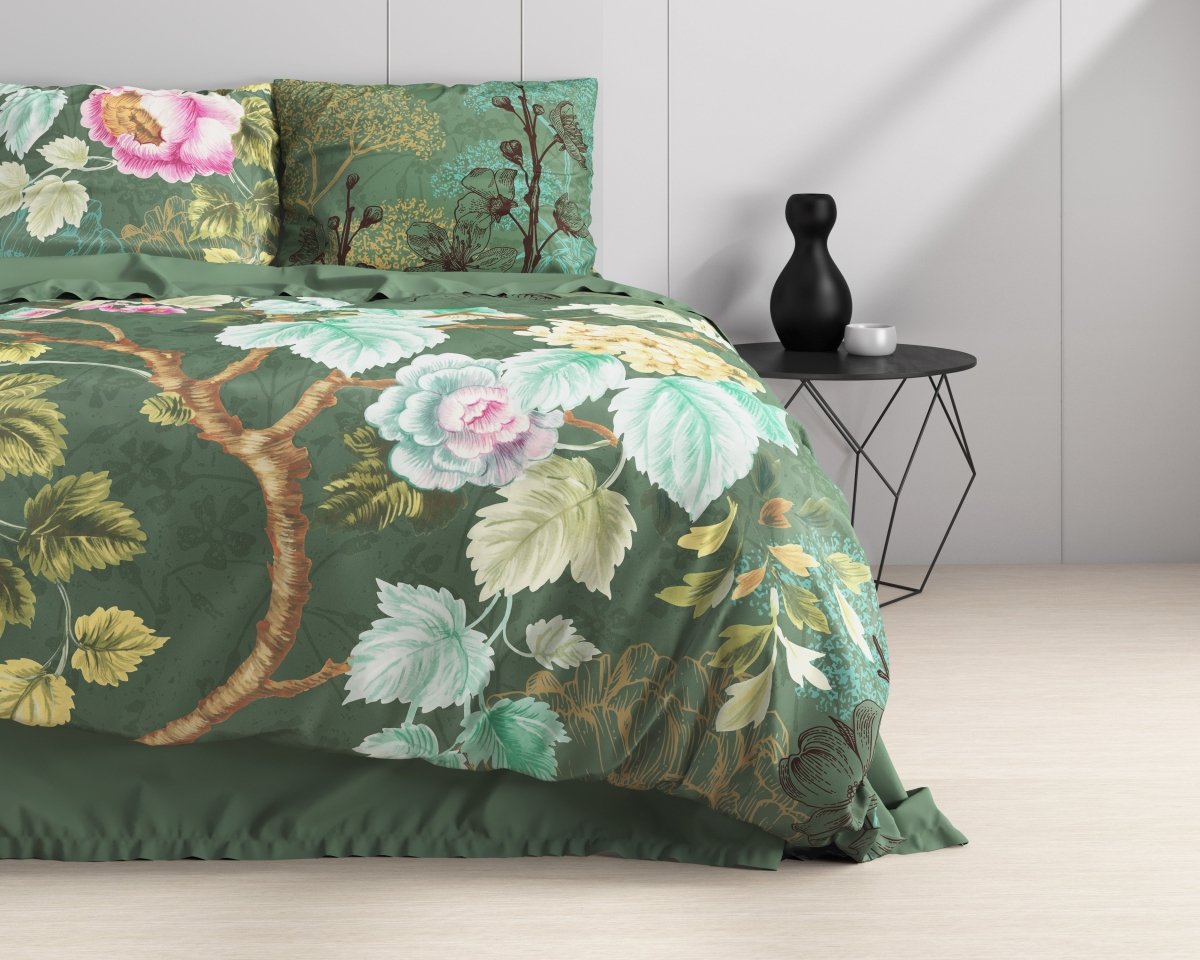 100% Cotton Duvet Cover Set Chanda | Olive Green | King Long - 240cm (W) x 220cm (L) - The Bedding & Blankets Store