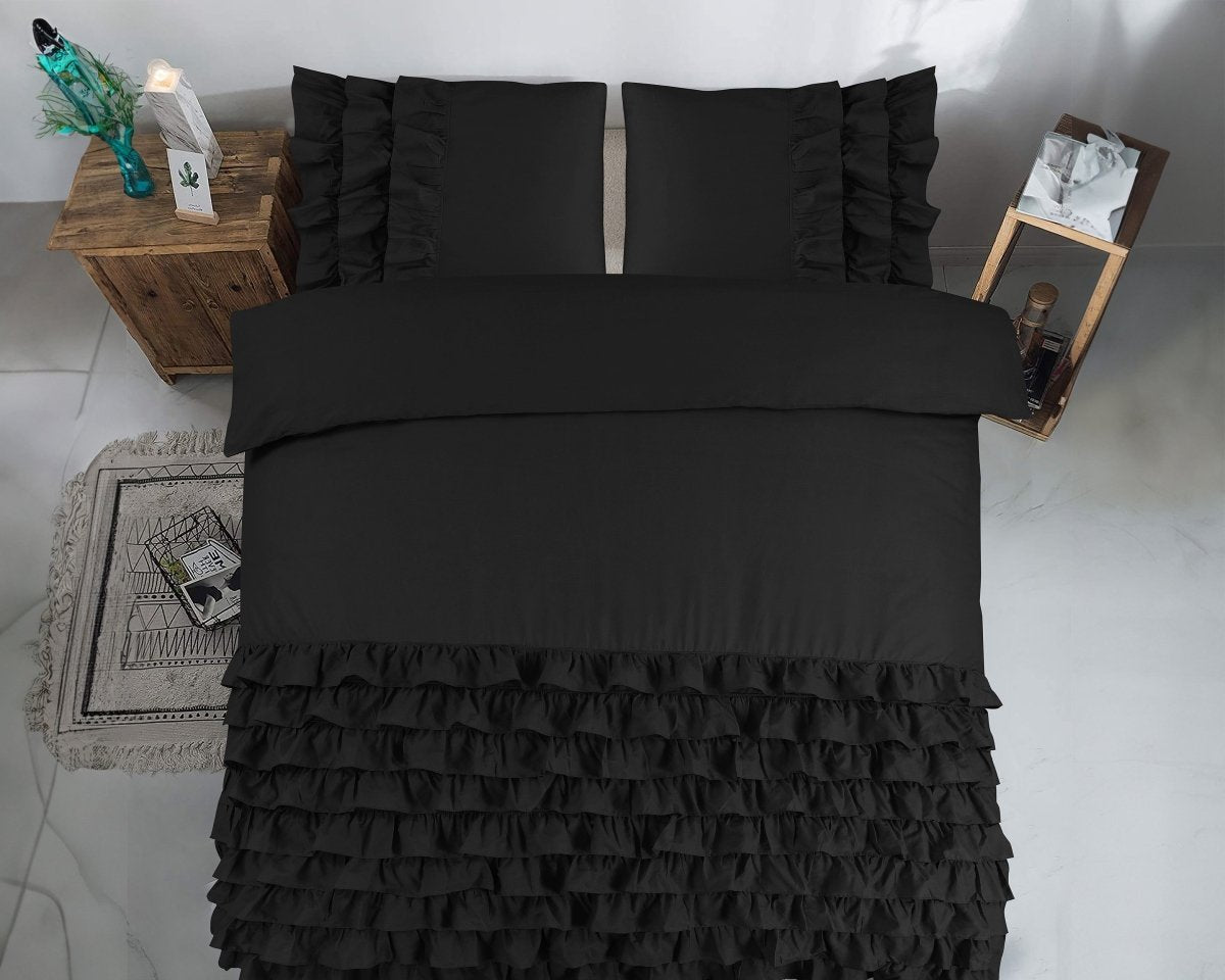100% Cotton Duvet Cover Set Cyprus | Black | Single - 140cm (W) x 220cm (L) - The Bedding & Blankets Store