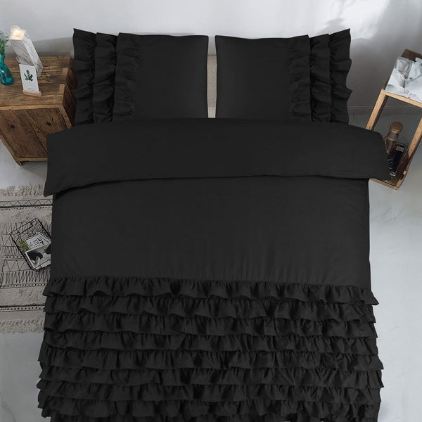 100% Cotton Duvet Cover Set Cyprus | Black | Single - 140cm (W) x 220cm (L) - The Bedding & Blankets Store