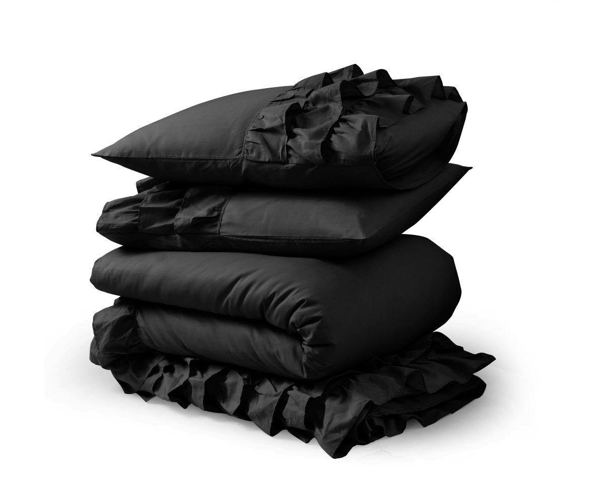 100% Cotton Duvet Cover Set Cyprus | Black | Single - 140cm (W) x 220cm (L) - The Bedding & Blankets Store