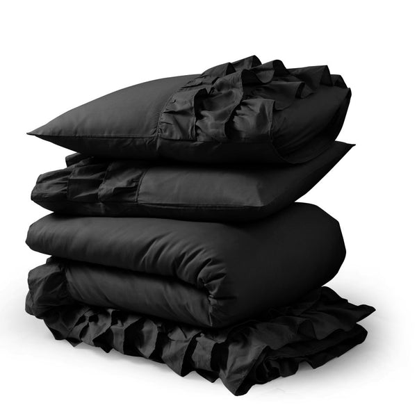 100% Cotton Duvet Cover Set Cyprus | Black | Single - 140cm (W) x 220cm (L) - The Bedding & Blankets Store