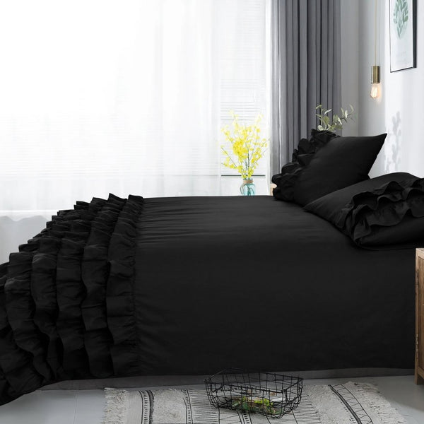 100% Cotton Duvet Cover Set Cyprus | Black | Single - 140cm (W) x 220cm (L) - The Bedding & Blankets Store