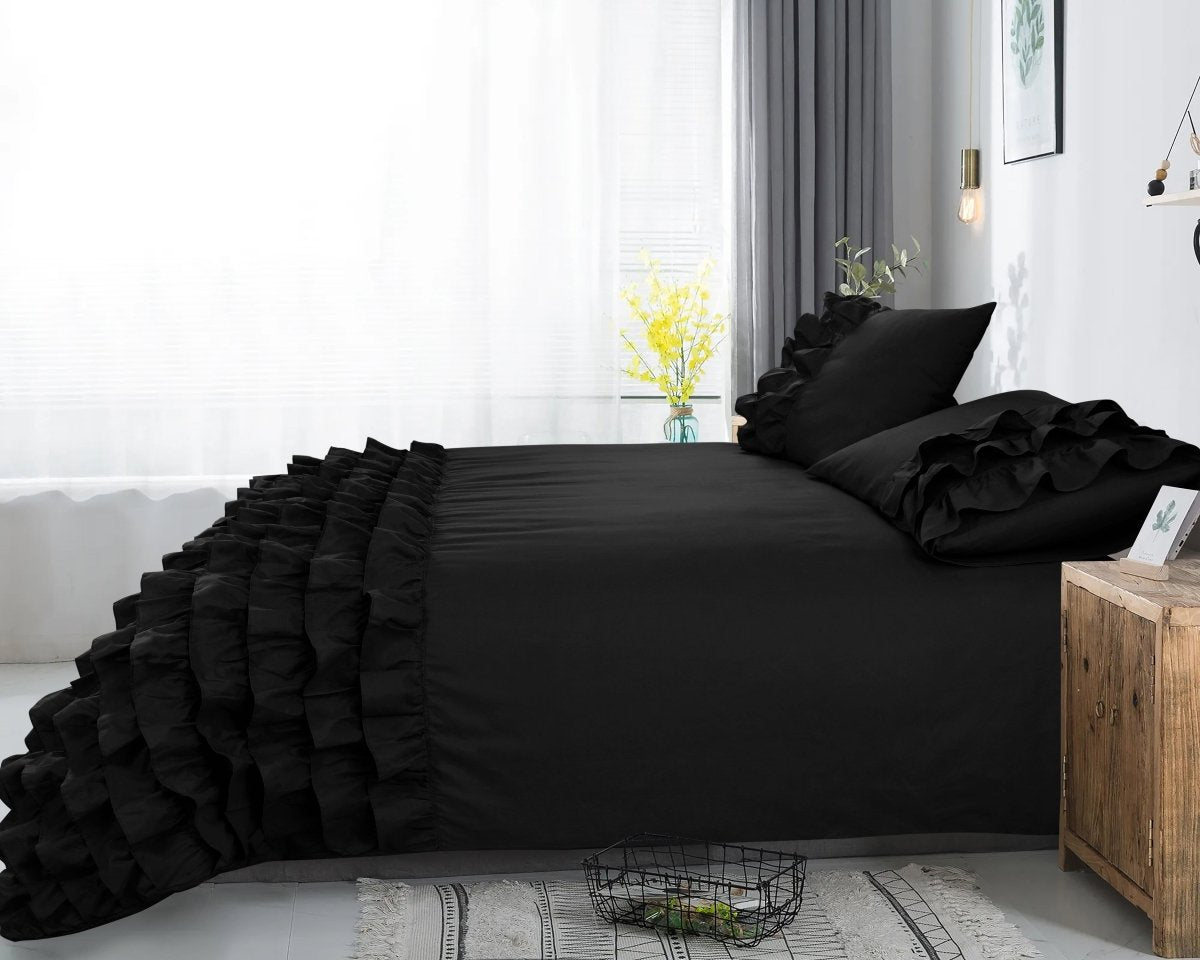 100% Cotton Duvet Cover Set Cyprus | Black | Single - 140cm (W) x 220cm (L) - The Bedding & Blankets Store