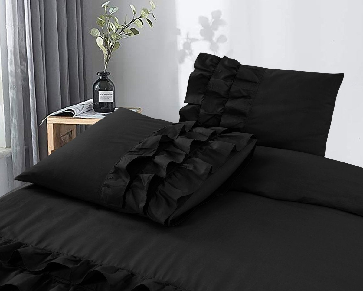 100% Cotton Duvet Cover Set Cyprus | Black | Single - 140cm (W) x 220cm (L) - The Bedding & Blankets Store