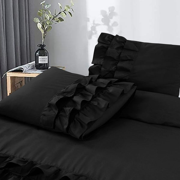 100% Cotton Duvet Cover Set Cyprus | Black | Single - 140cm (W) x 220cm (L) - The Bedding & Blankets Store