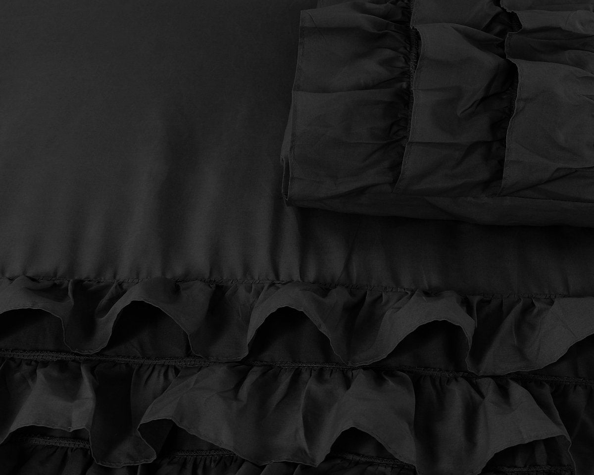 100% Cotton Duvet Cover Set Cyprus | Black | Single - 140cm (W) x 220cm (L) - The Bedding & Blankets Store