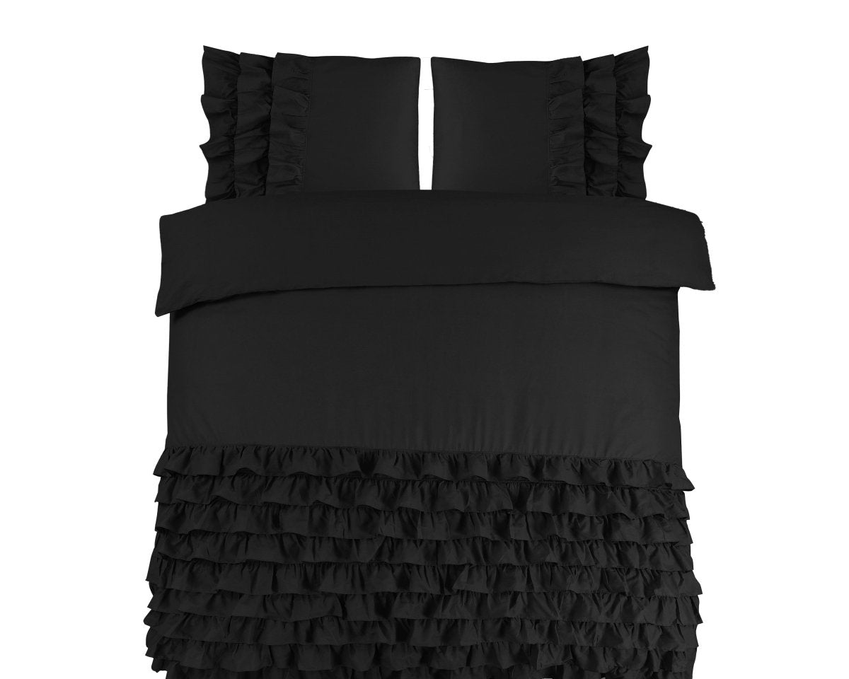 100% Cotton Duvet Cover Set Cyprus | Black | Single - 140cm (W) x 220cm (L) - The Bedding & Blankets Store