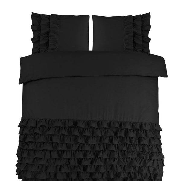100% Cotton Duvet Cover Set Cyprus | Black | Single - 140cm (W) x 220cm (L) - The Bedding & Blankets Store
