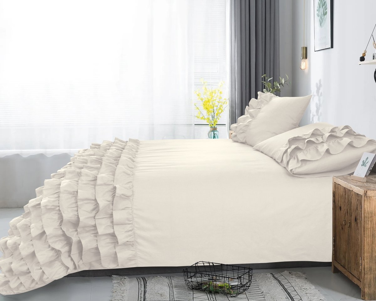 100% Cotton Duvet Cover Set Cyprus | Cream | Double - 200cm (W) x 220cm (L) - The Bedding & Blankets Store